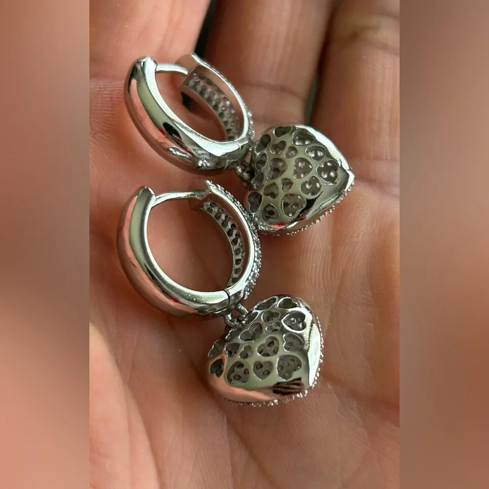 Diamond Crystal Heart Drop Earrings - Picture 6 of 7